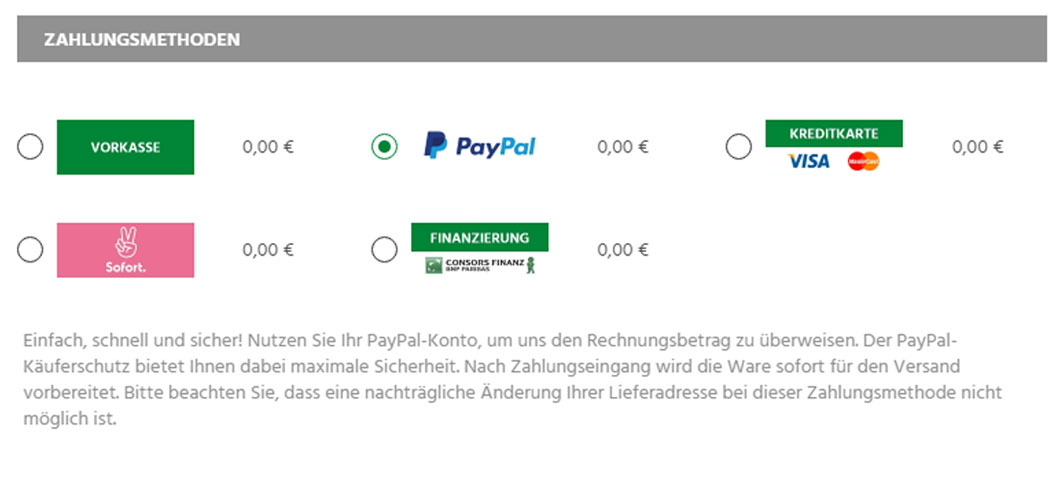 You can select from multiple payment methods