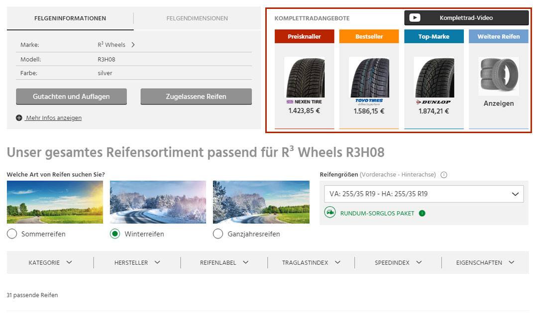 Select a suitable tyre for the chosen rim