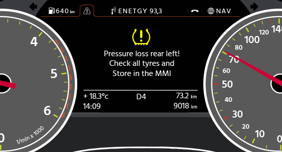 The TPMS light warns the driver of a tyre pressure loss 